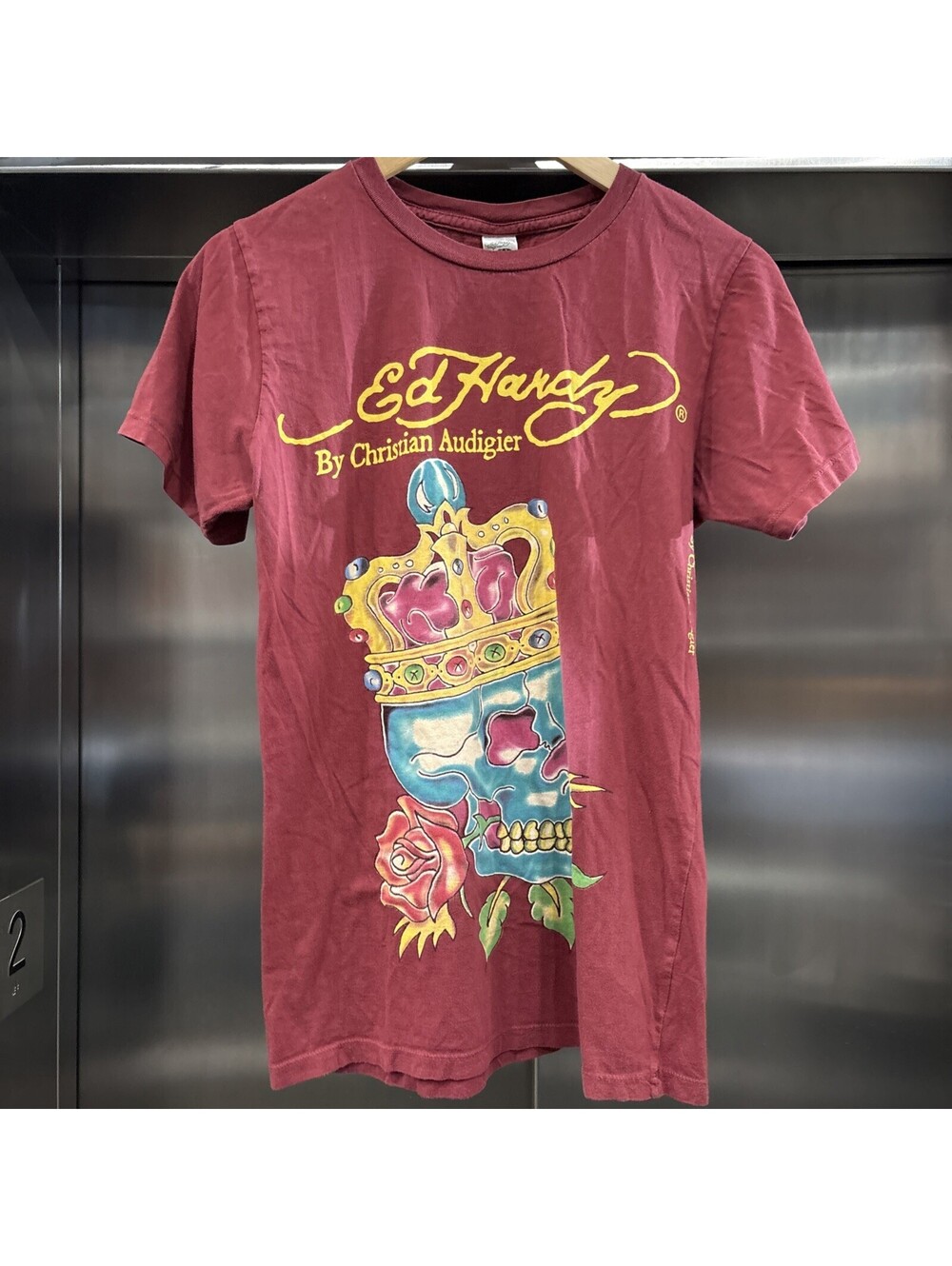 Woman’s Burgundy Ed Hardy Skull Graphic Sz S T-shirt
